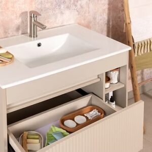 Conjunto Mueble Elevado Marsella Greige 60X46 Acanalado
